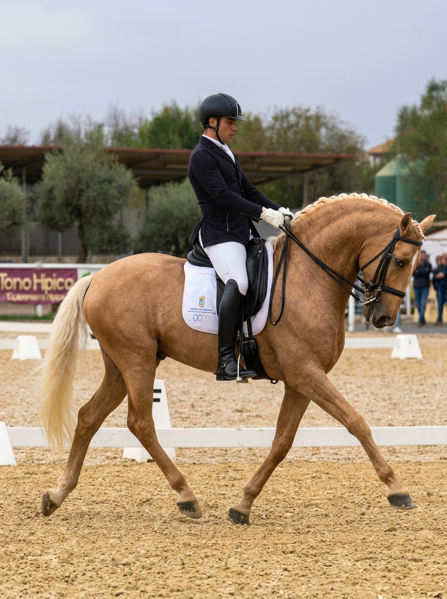 Jinete de doma clásica con caballo PRE